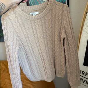 American Eagle Outfitters Taupe Cable Knit Crewneck Sweater